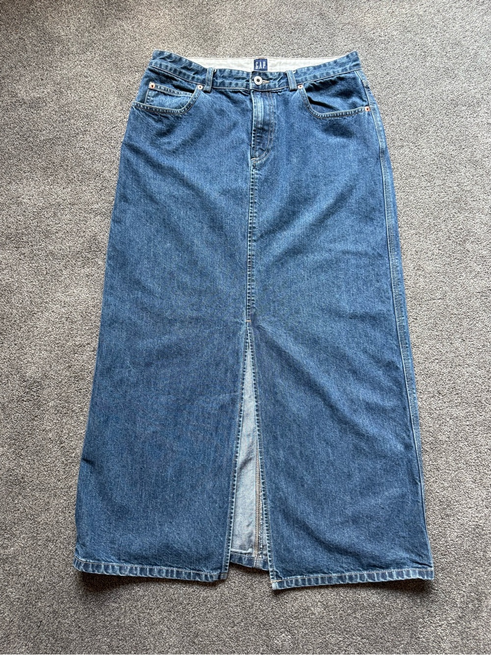 Vintage GAP Dark Blue Denim Maxi Skirt with Center Front Slit